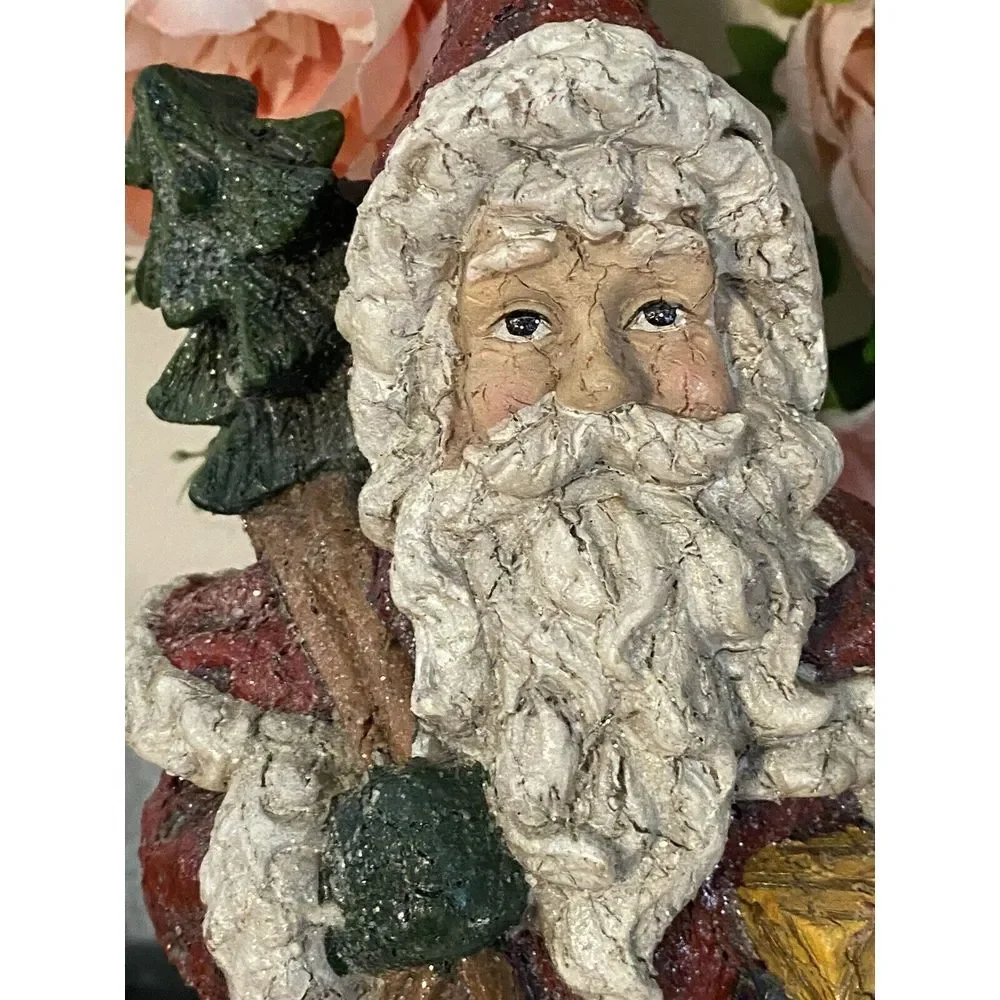 Vintage Santa Claus Statue With‎ Bag Of Toys And Tree Resin 10